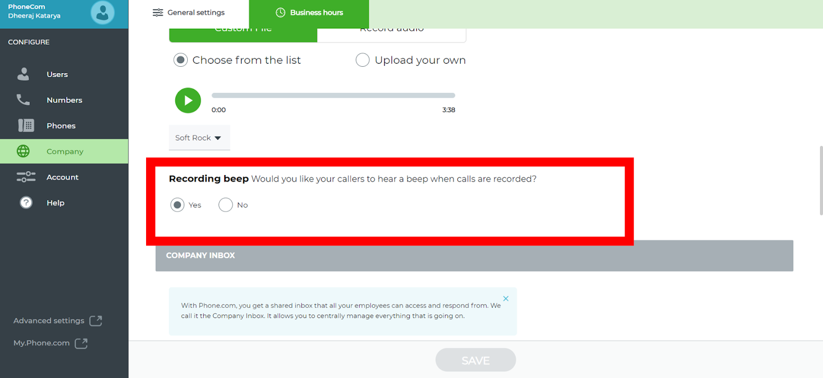 How do I turn off the call recording beep?